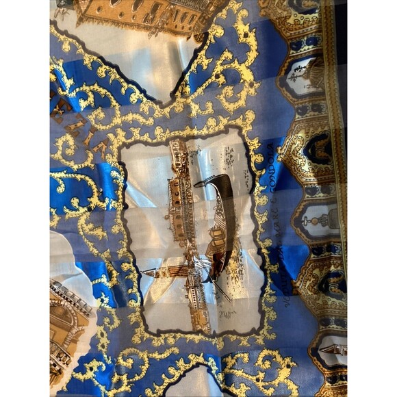 Italy landmarks scarf 40x40” blue/gold - Picture 6 of 11
